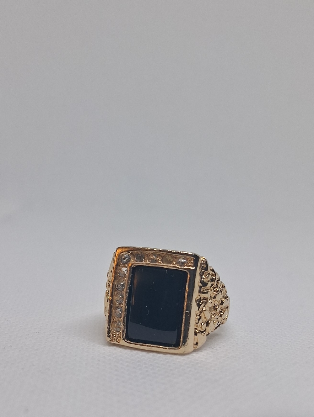 14 K Gold-plated Black Obsidian Statement Nugget Ring